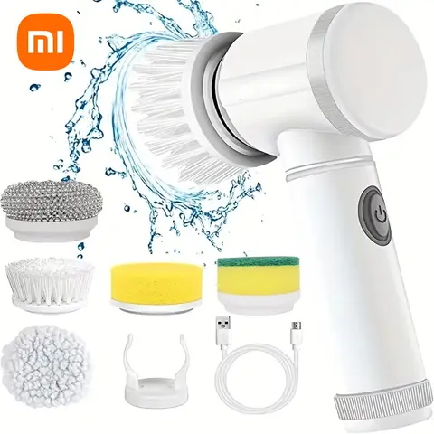 Xiaomi 5 in 1 강력한 전기 청소 브러시 스핀 스크러버 브러시 욕실 주방용 교체 가능한 헤드 5개로 딥 청소