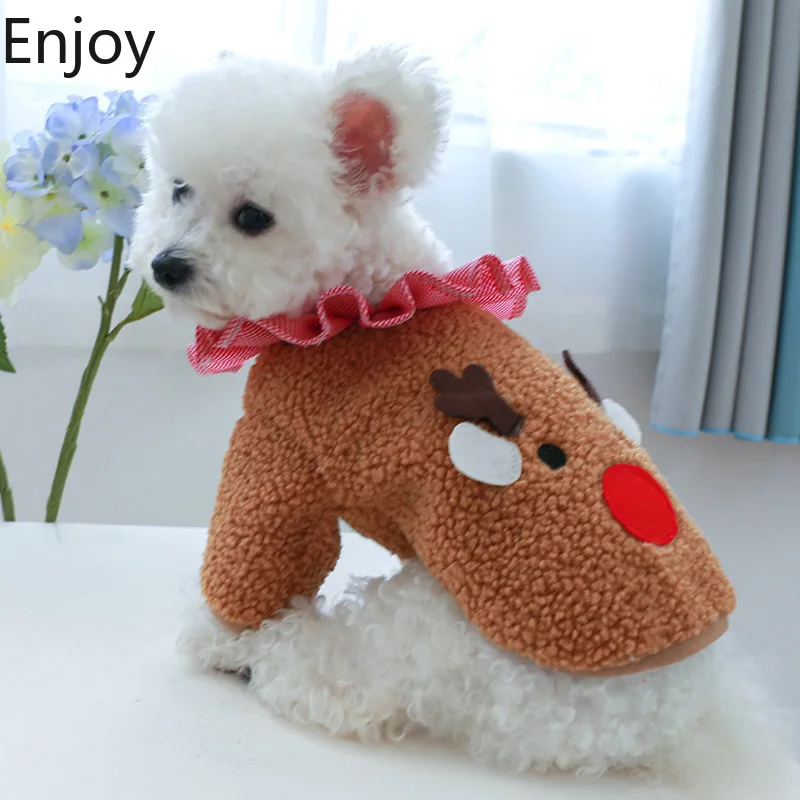 Christmas Coat Autumn and Winter Warm Pet Clothing Cat Dog Red Plaid Collar Coffee Fleece Two Legged Clothes Cute Coat