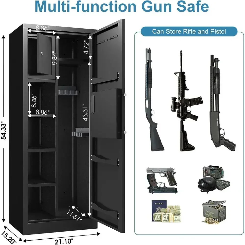 10-12 Capacity Biometric Safe with Adjustable Shelves, Digital Keypad, Dual Alarm System - Assembly Required