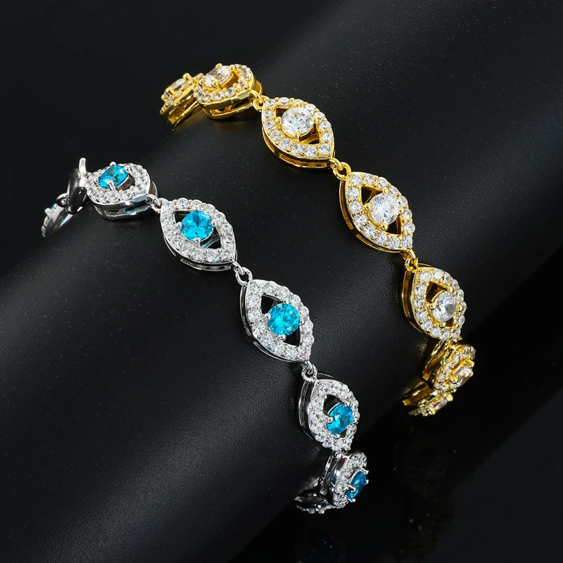 TUHE Unisex 925 Sterling Silver Bracelets Blue Evil Eye Cubic Zircon Bracelet For Men Women Party Hip Hop Jewelry Gift