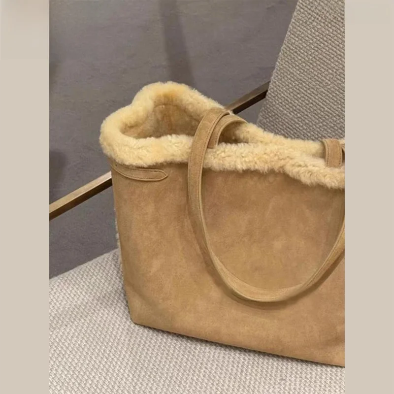 حقيبة يد نسائية كبيرة السعة أصلية، حقيبة كتف للتنقل اليومي، تصميم شتوي دافئ متعدد الاستخدامات