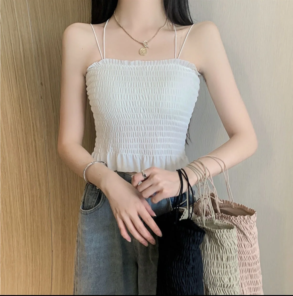 Summer New Cool Ice Silk Beauty Back Crossover Vest Women's Inner and Outer Wearing Pleated Versatile Girl Bandeau Vest