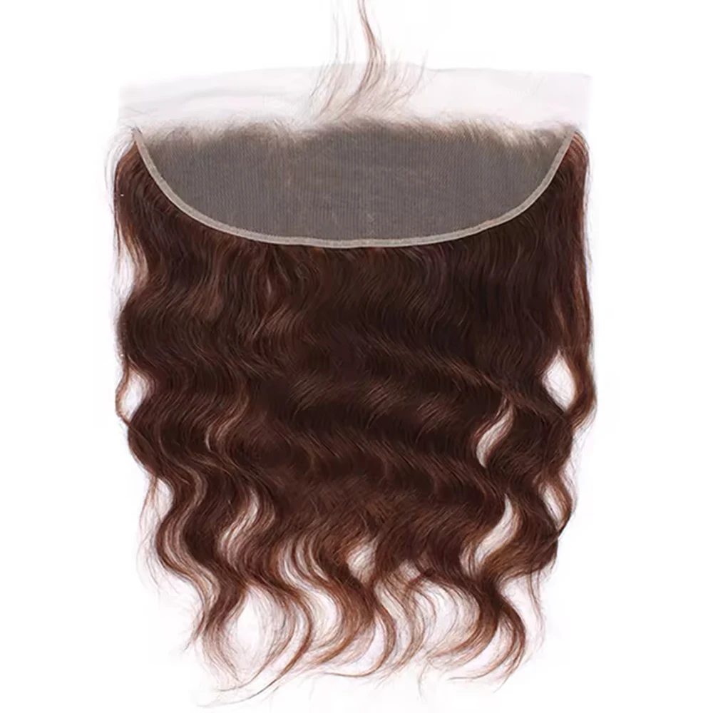 4 #   Шоколадно-коричневый объемная волна, прозрачная кружевная застежка 13x4, кружевная фронтальная часть, предварительно выщипанная с детскими волосами, парик из 100% человеческих волос