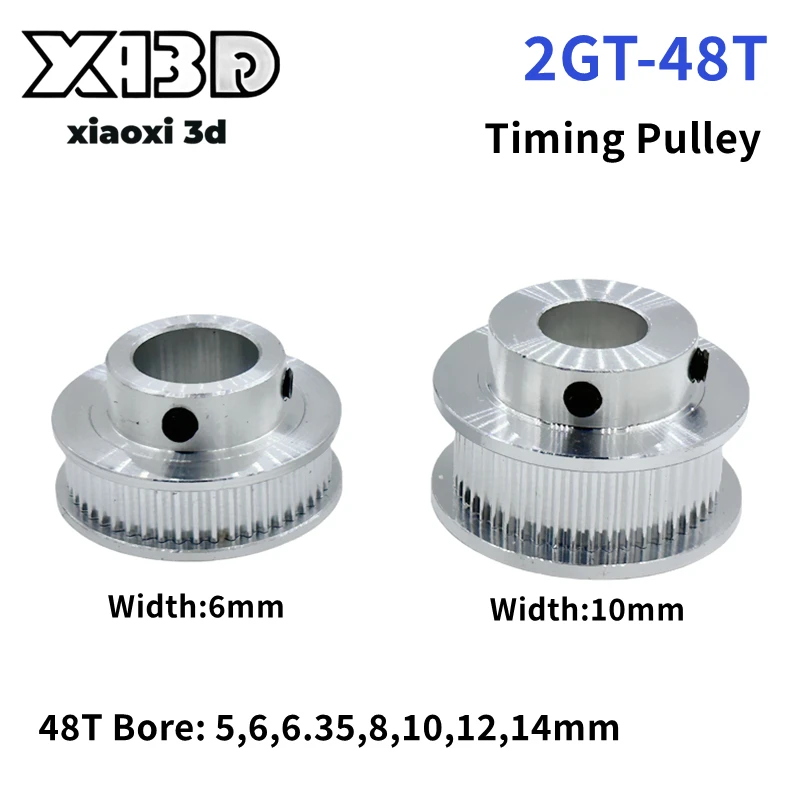 1Pcs 2GT Timing Pulley 48T 48Teeth Bore 5/6/6.35/8/10/12/14mm 48 Tooth Belt Width 6/10mm GT2 Timing Belt Pulley 3D Printer Parts