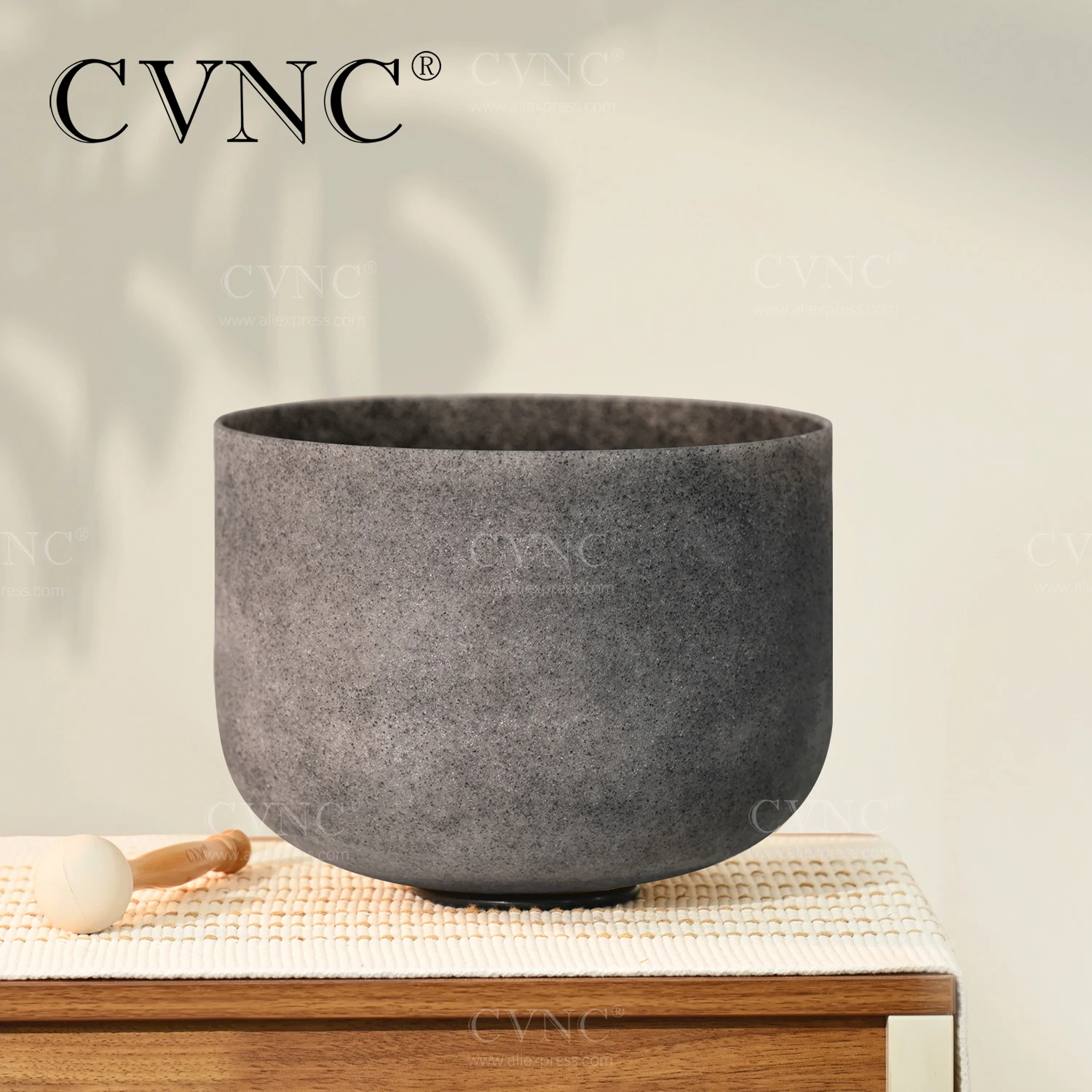 CVNC 8 Inch C Note Color of Obsidian Gemstone Chakra Frosted Quartz Crystal Singing Bowl  with Free Rubber Mallet and O-ring