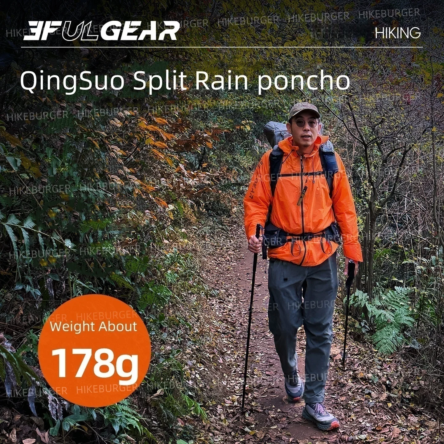 3F UL GEAR Qingsuo Regenjacke Outdoor Ultraleichter Regenponcho mit Reißverschluss Wander-Regenmantel Wasserdicht für Reisen und Bergsteigen