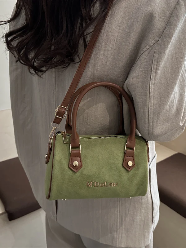 Spring 2026 Boston Shoulder Crossbody Bag Matte Retro Handbag Stylish Soft Leather Casual Simplicity for Young Women