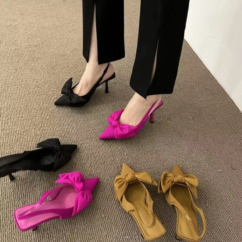 2026 Damenschuhe Sommer Neu Schmetterlingsknoten Damen Slingback High Heels Sexy Kleid Schuhe Dünner Absatz Spitze Zehe Damen High Heels Pumps – Detail 8