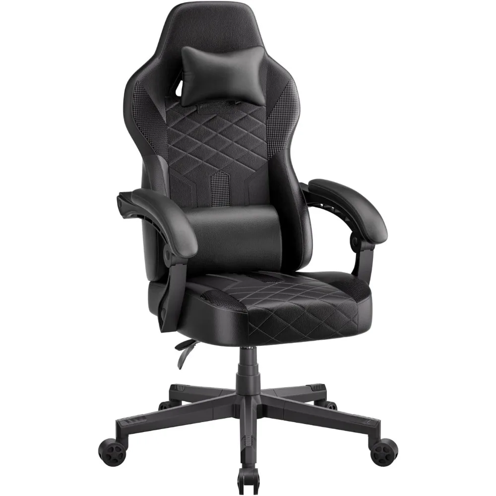 

Gaming Chair with Pocket Spring Cushion, Ergonomic Computer Chair High Back, Reclining Game Chair Pu Leather 350LBS, Black