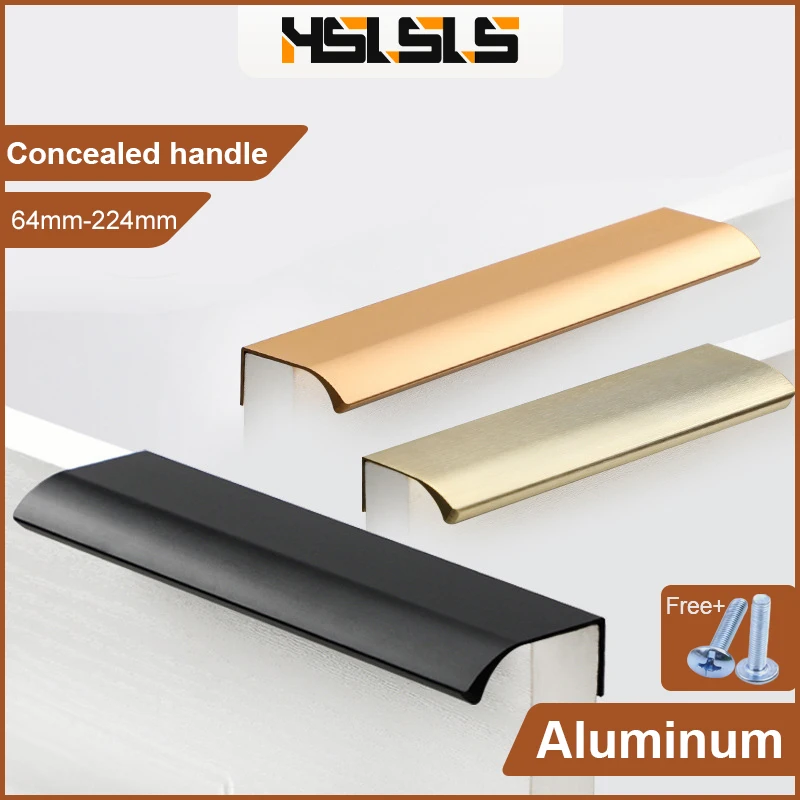 HSLSLS Hidden Door Handle Black Mount Finger Edge Drawer Pull Concealed Handle Aluminum Alloy Long Furniture Handles