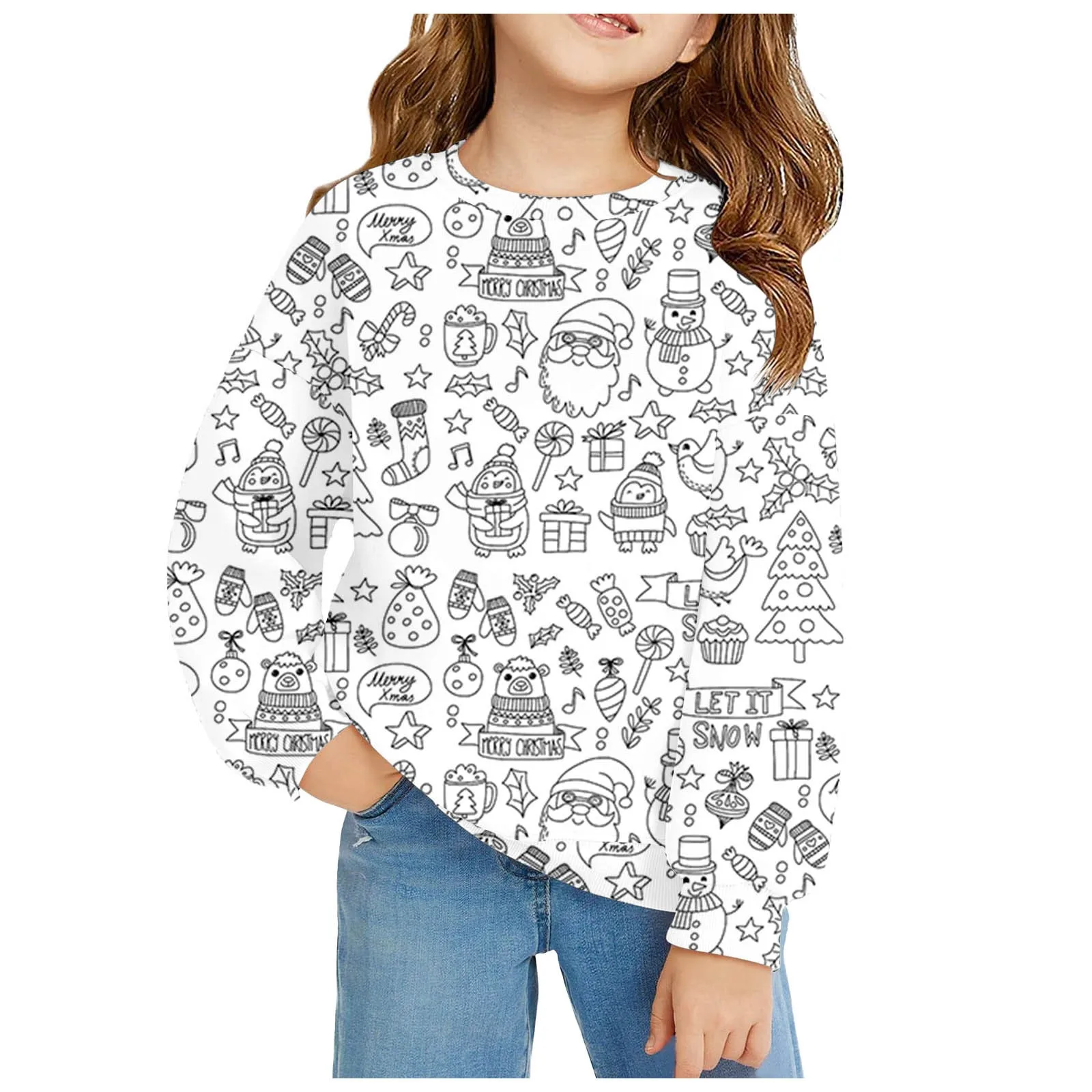 Christmas DIY Sweatshirt Kids Sketch Colorful Tops Kids Art Color Your Own Pullover Handicraft Toys DIY Crafts For Kids Boy Girl