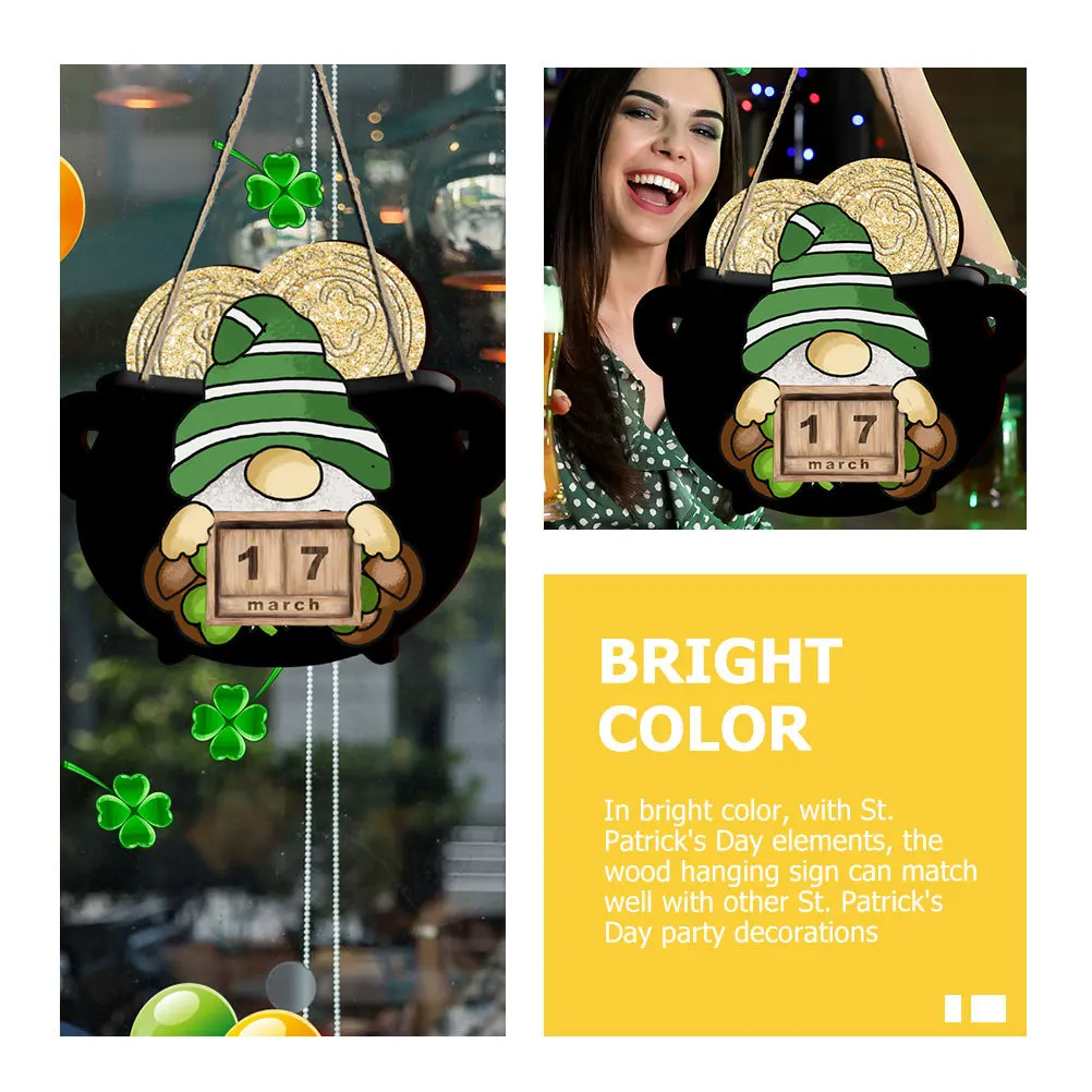 

Gnome St Patrick's Day Wood Hanging Sign Bright Front Door Decoration Party Welcome Sign Plaque Festive Decor