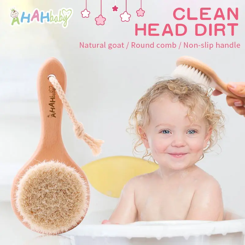 Baby Hair Brush Personalized Name Goat Hair Brush and Comb Set for Newborn Baby Brush Wood Hairbrush Soft Bath Brush 3ps/ Set