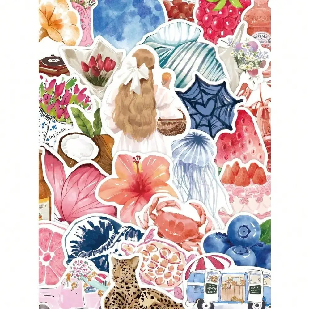 

50Pcs Aesthetic Stickers Watercolor Stickers Journal Stickers Cute Stickers Cute Animal Stickers Flower Stickers Vinyl Stickers For Water Bottle,Computer,Laptop,Phone,Luggage,Notebook,Fridge