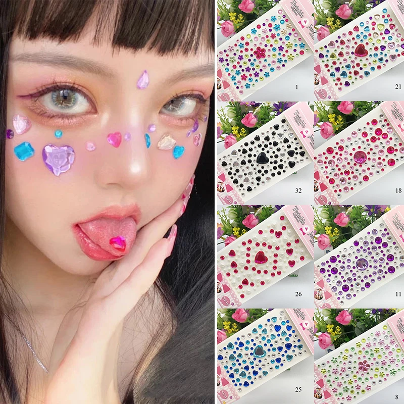 Mixed Color Gem Stickers Self Adhesive Jewels For Child Flower Shape Rhinestones DIY Craft Sticker Crystal Face Makeup Stickers