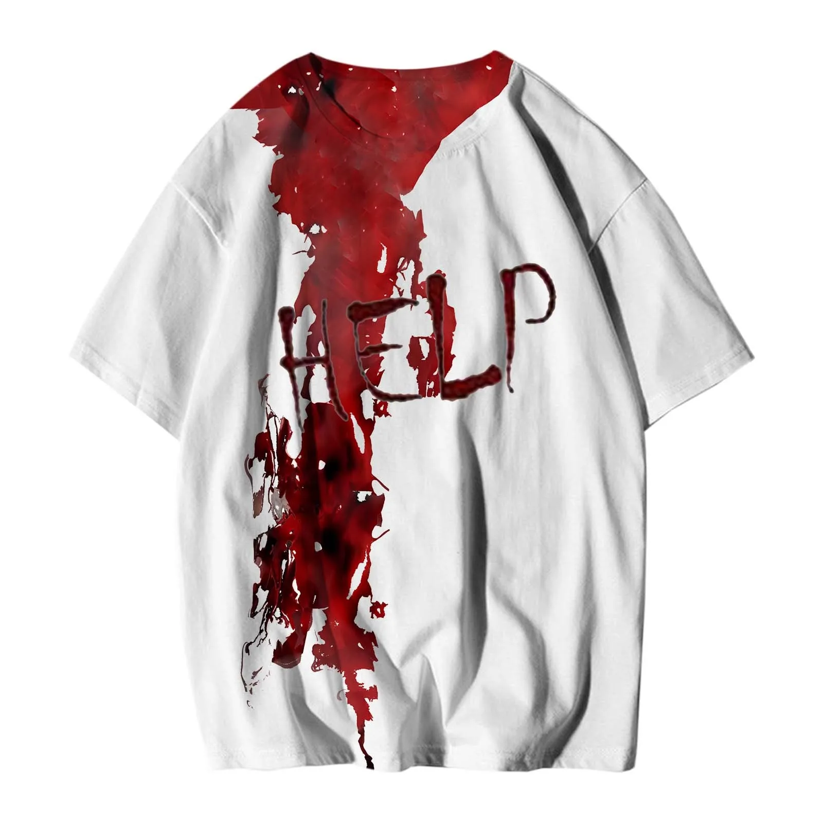 

T-shirts For Men Help Graphic Bloody Print Men's Tshirt Retro Classic Short-sleeved Loose Personality Oversized Tops