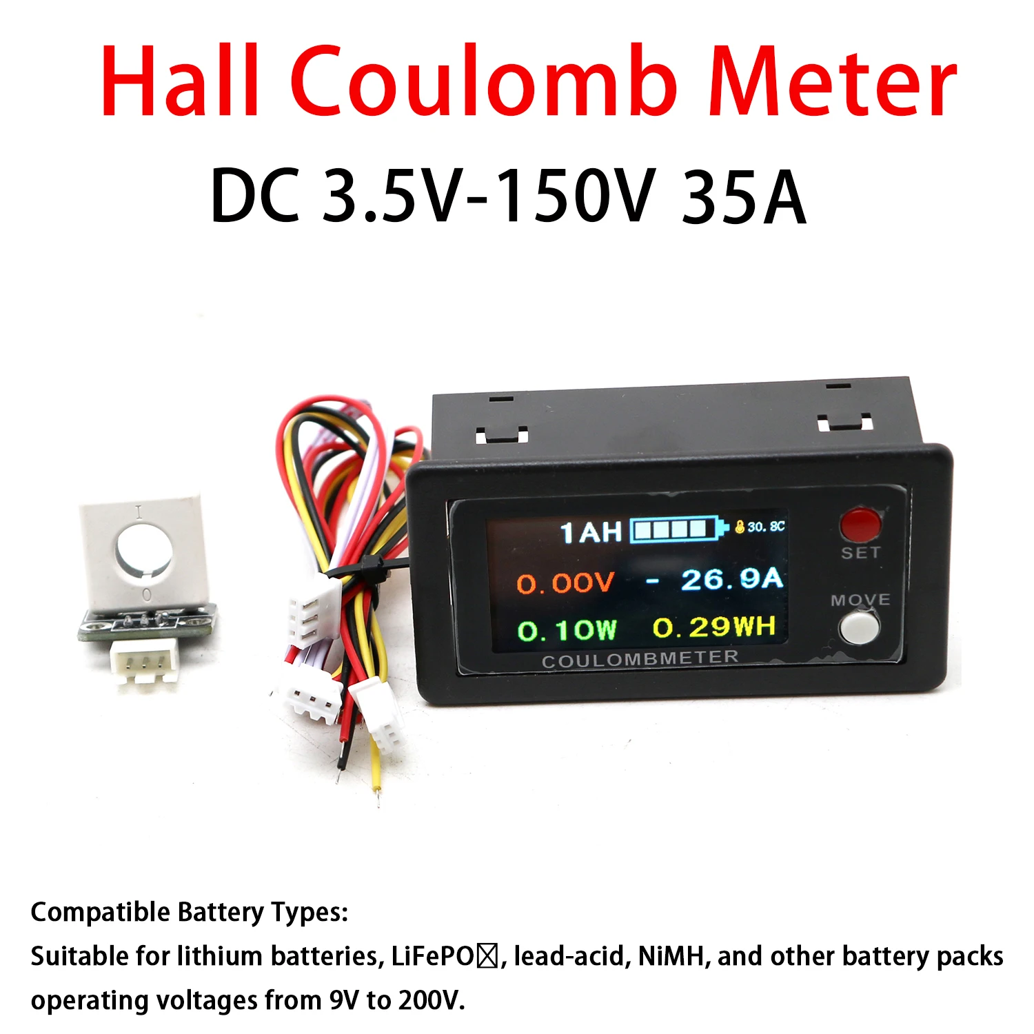 DC 3.5V-150V 35A Hall Coulomb Meter Voltmeter Ammeter Battery Monitor 12V 24V 48V 60V 72V Lead-acid Lifepo4 Li-ion BMS Capacity
