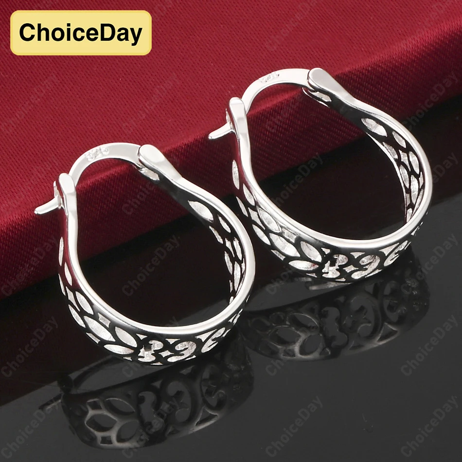 

ChoiceDay 925 Sterling Silver 20mm Delicate Hollow Earrings Hoops Women Wedding Party Jewelry Accessories