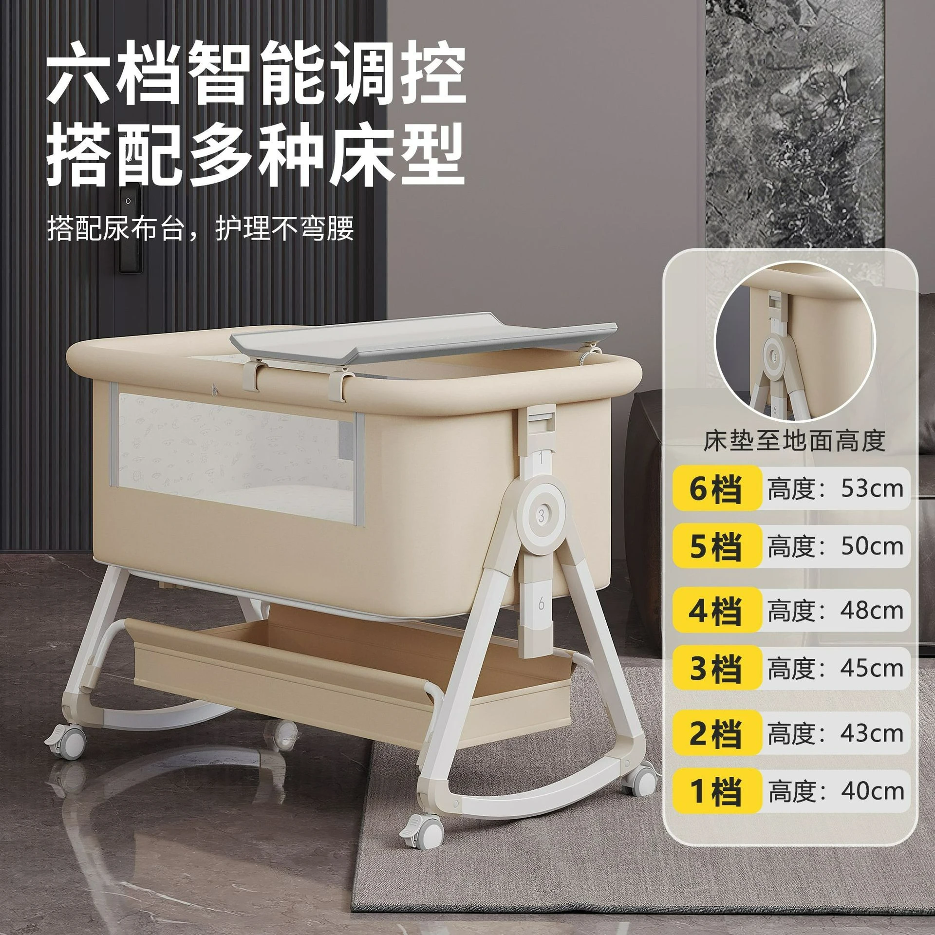 Factory Direct 2026 Top Rated Newborn Splicing Queen Bed Crib Movable Cradle Bed Portable 2-in-1 Foldable Multifunctional BB Bed