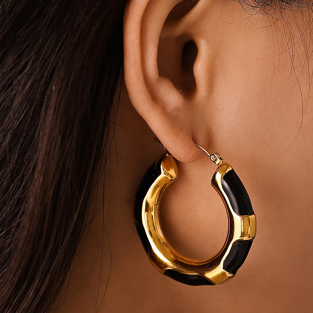 European and American Cross-Border Hoop Earrings for Women, Fashionable Leopard Print Oil Dripping Hollow Design, Stainless Steel Gold-Plated, Wholesale in Stock