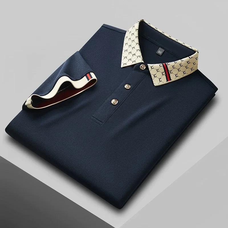 

Высококачественная роскошная марка рубашки Polo мужские короткие рукава 2025 Новый корейский тренд отдых лед шелк воздухопроницаемый хлопок гольф футболка