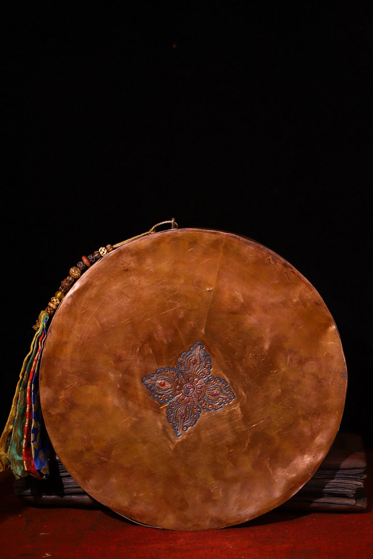 Old Tibetan Silver Gilded Filigree Mosaic Gem gZi Beads Shell Lucky Eight Treasures Buddha Niche Thangka hanging screen