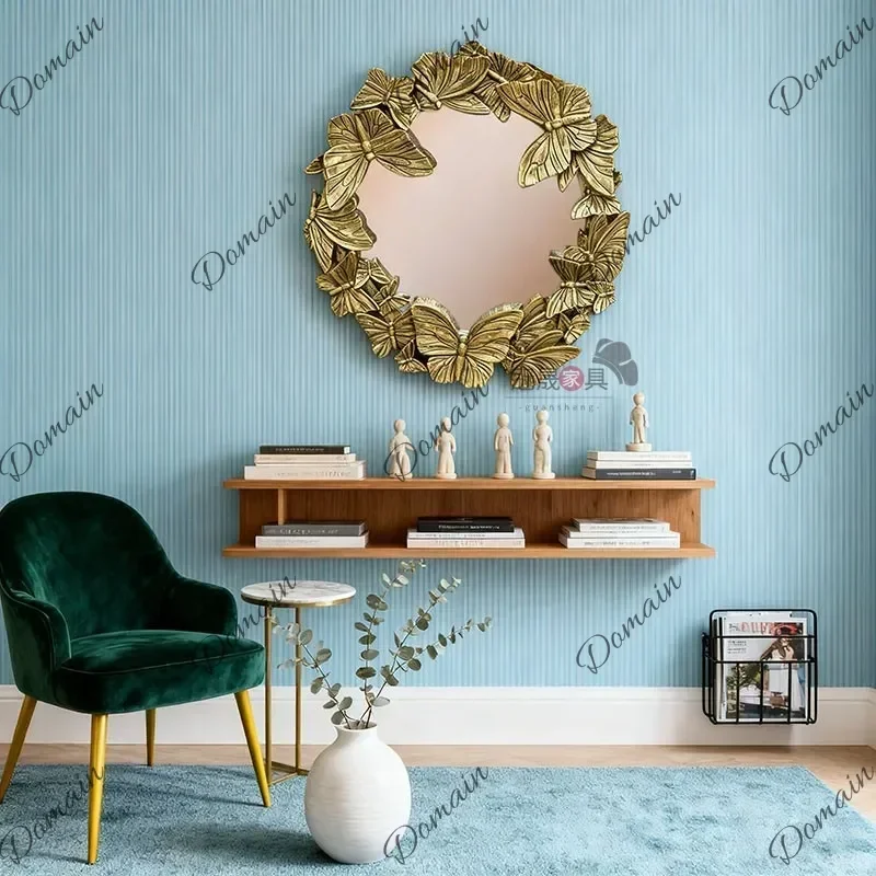 9X Vintage Art Decorative Mirror European Carved Living Room Entrance Special-shaped Makeup Mirror French