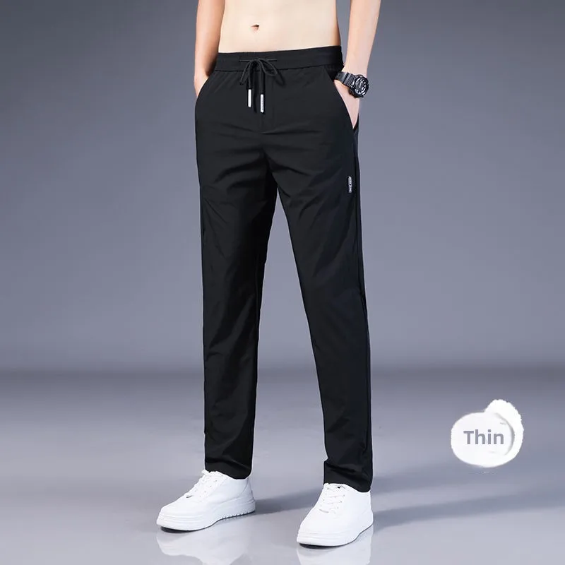 

Мужские спортивные брюки, тонкие летние свободные дышащие прямые длинные брюки, корейские модные трендовые эластичные брюки из ледяного шелка West