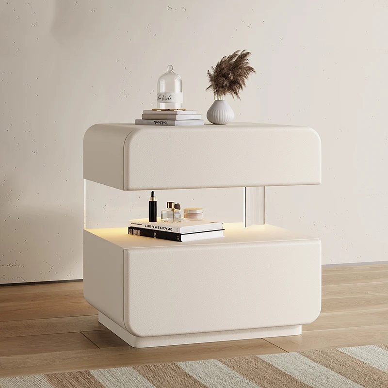 Glamour Modern Trendy Bedside Table Cream Style Light Luxury Bedside Tables Minimalist Luxury Mesitas De Noche Bedroom Furniture