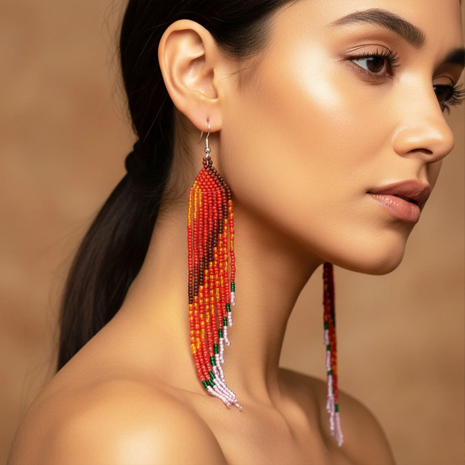 

ZGMXR Серьги из рисовых бусин Симметрия Богемное сердце Кисточка Градиент цвета Сплав женская мода Ручная работа Простые серьги из бисера