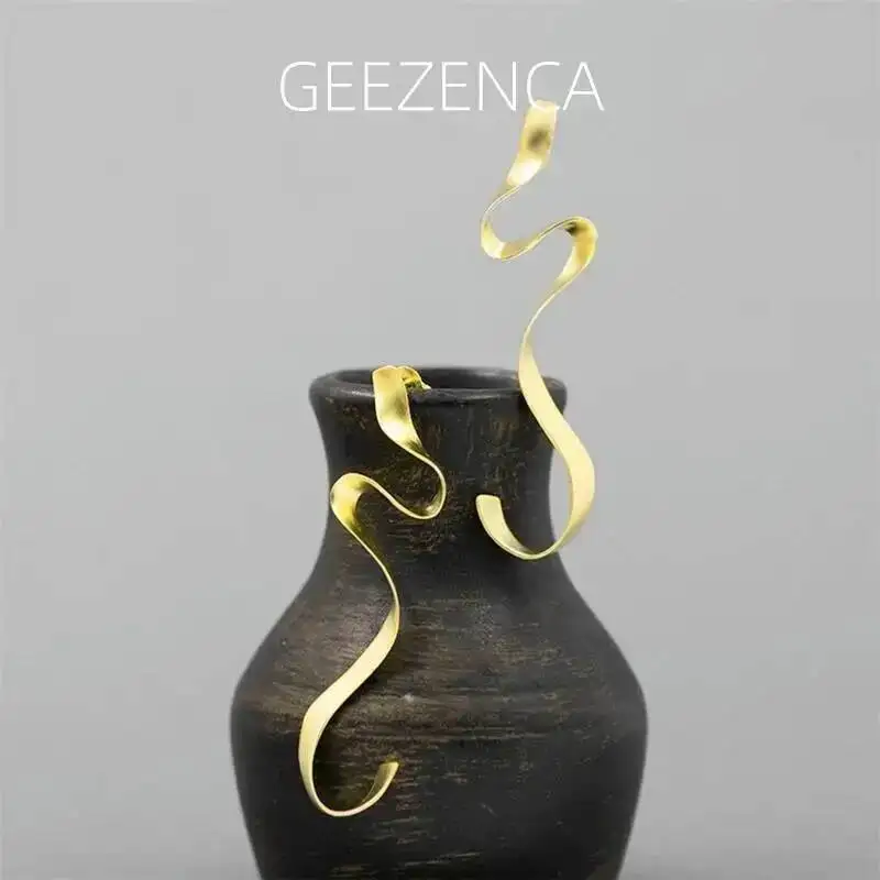 

GEEZENCA стерлингового серебра 925 пробы 3D длинные танцевальные серьги с лентой для женщин эстетичная ткань уникальные шикарные серьги-гвоздики новый подарок на вечеринку