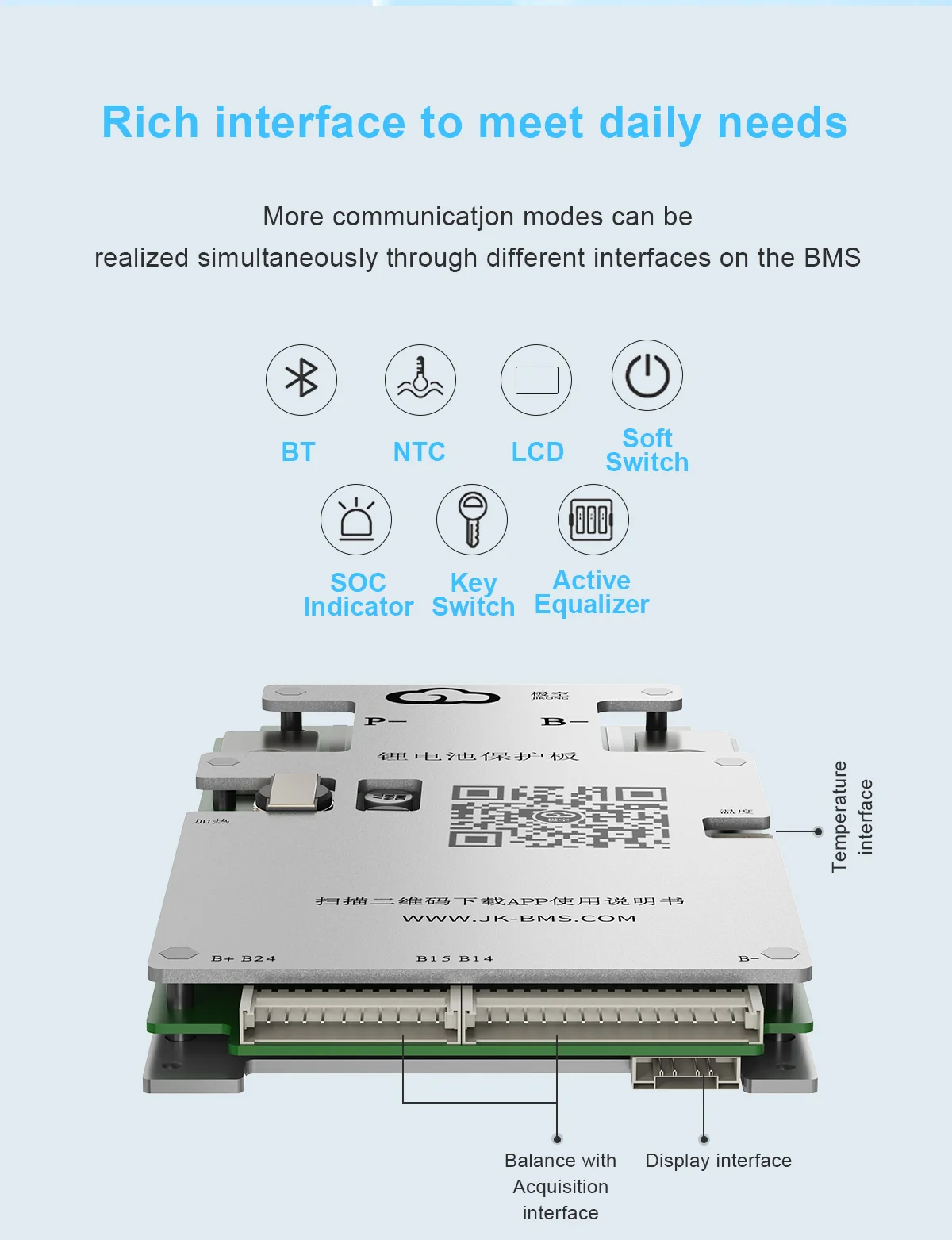 JIKONG JK BMS V20 JK-BD6A24S6PD 8S-24S BMS 0,6A Aktiver Ausgleich 48V 60V 72V LiFePO4 Batterie-Management-System – Detail 6