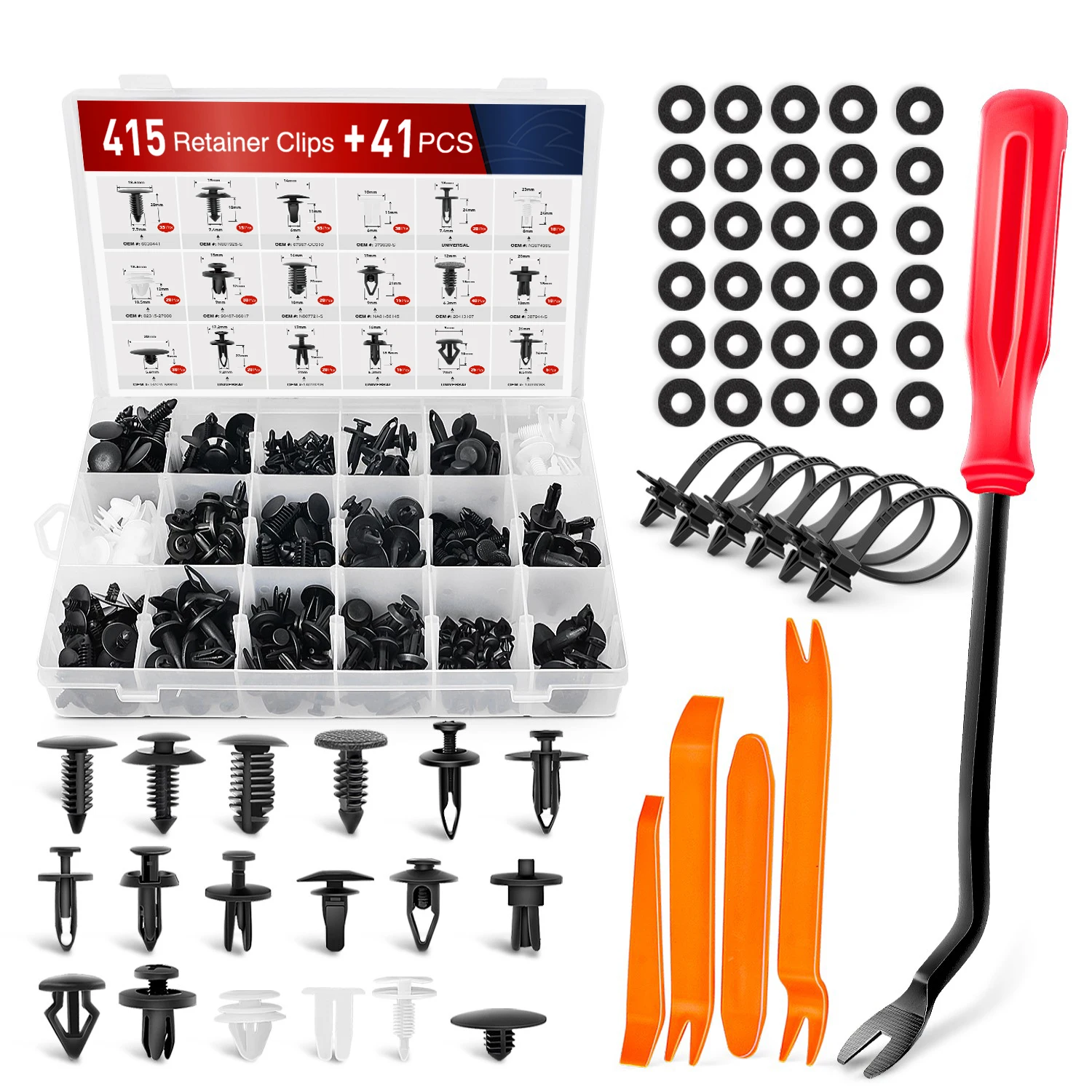 Nilight 415 Pcs Car Retainer Clips & Fastener Remover - 18 Most Popular Sizes Auto Push Pin Rivets Set - Door Trim Panel Compatible with GM Ford Toyota Honda Chrysler, Universal Nylon Fastener Clips Kit for Auto Interior Exterior Modification Maintenance