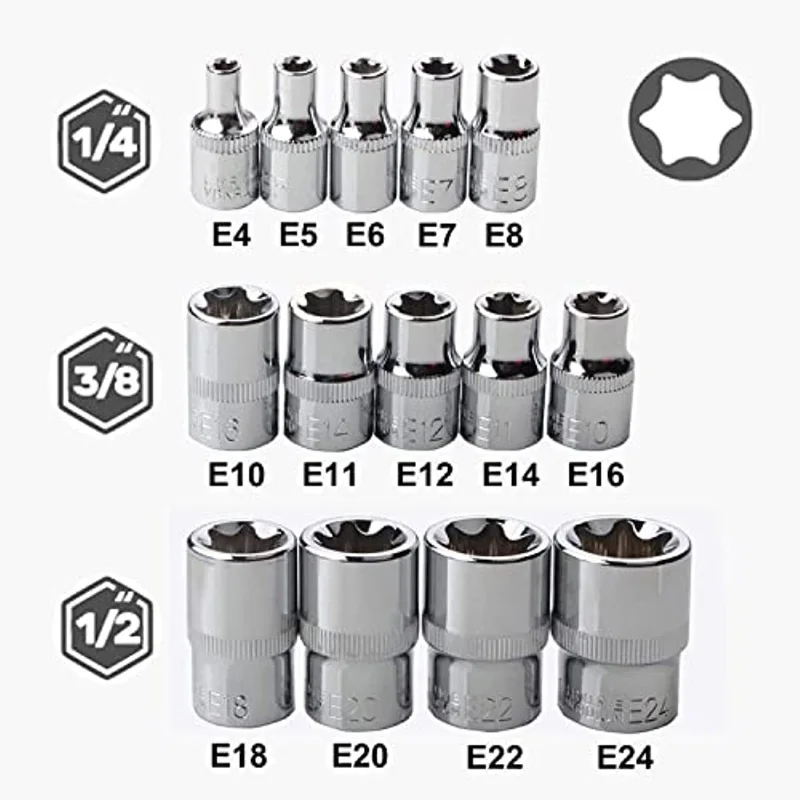 14PCS E-Torx Star Socket Set 1/4