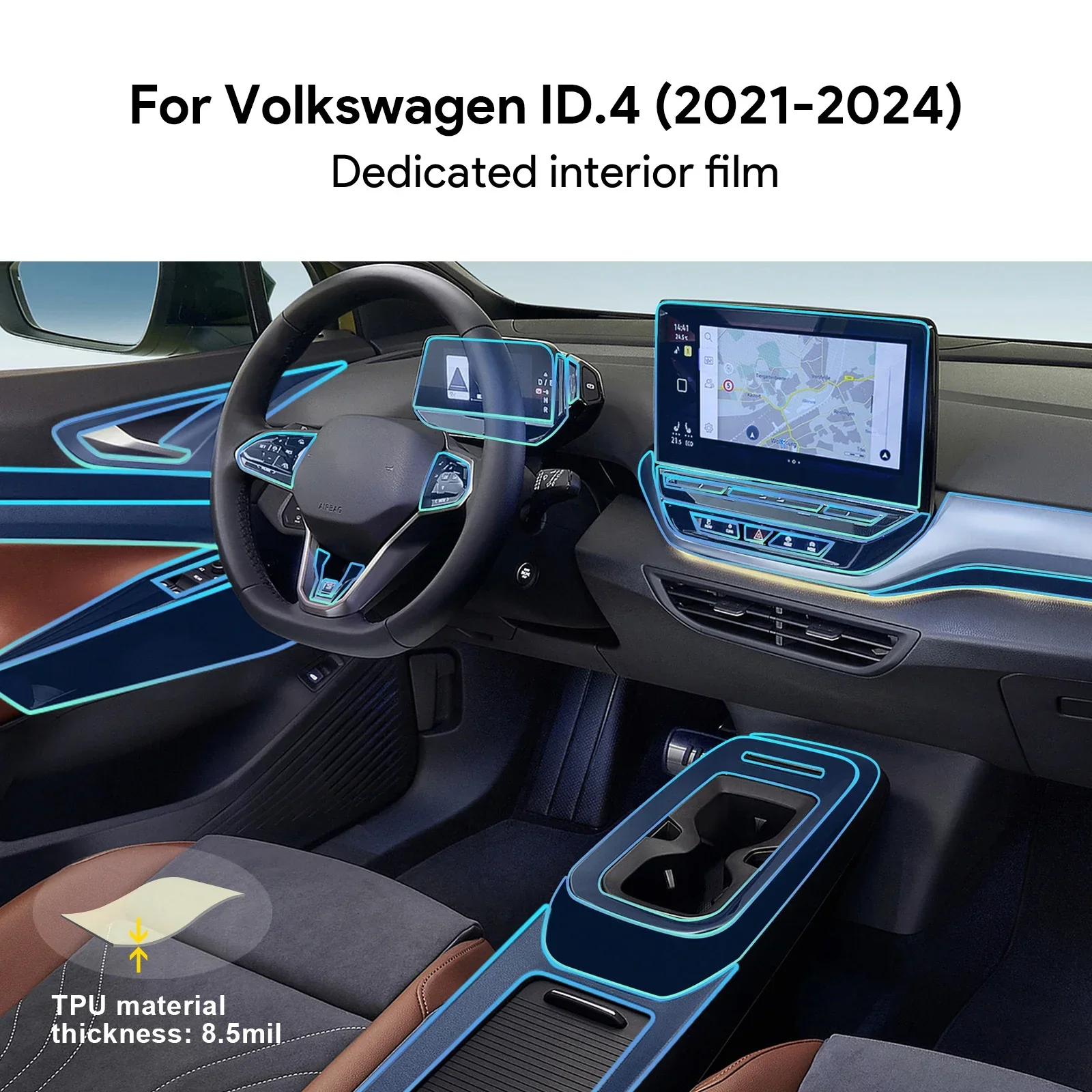 طبقة من البولي يوريثان لشركة فولكس فاجن فولكس فاجن ID.4 ID4 CROZZ GTX X PRO تغطية السيارة الداخلية ملصق الكسوة مشرق إصلاح غشاء التصميم الواقي #1