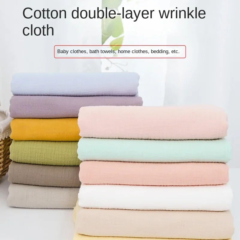 

100% Cotton Double-layer Wrinkled Fabric Class A Baby Solid Color Absorbent Bath Towel Bedding Home Clothing Design Sewing Cloth