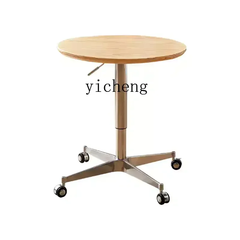 XL solid wood lifting coffee table living room mobile round table home dining table negotiation round