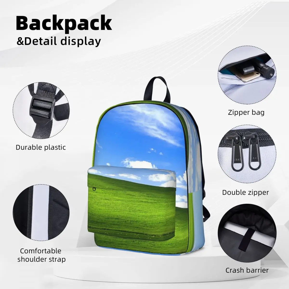 Windows XP Wallpaper Backpacks Large Capacity Student Book bag Shoulder Bag Travel Rucksack Fashion Children School Bag