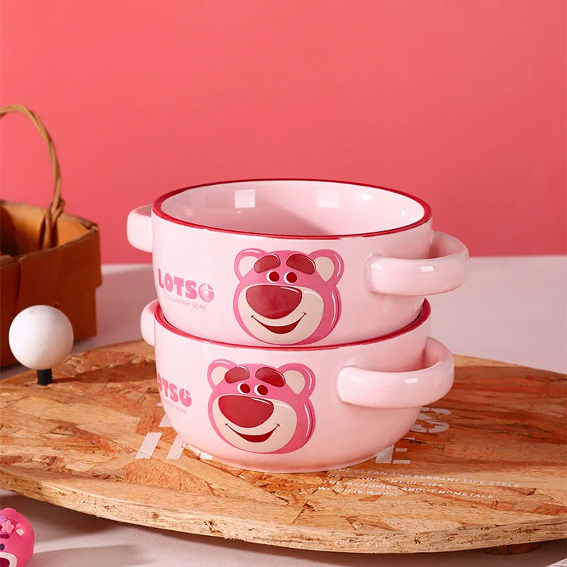 

Cute Strawberry Bear porcelain bowl.Breakfast ceramic bowl with two ears.High appearance level ceramic children's dinner bowl