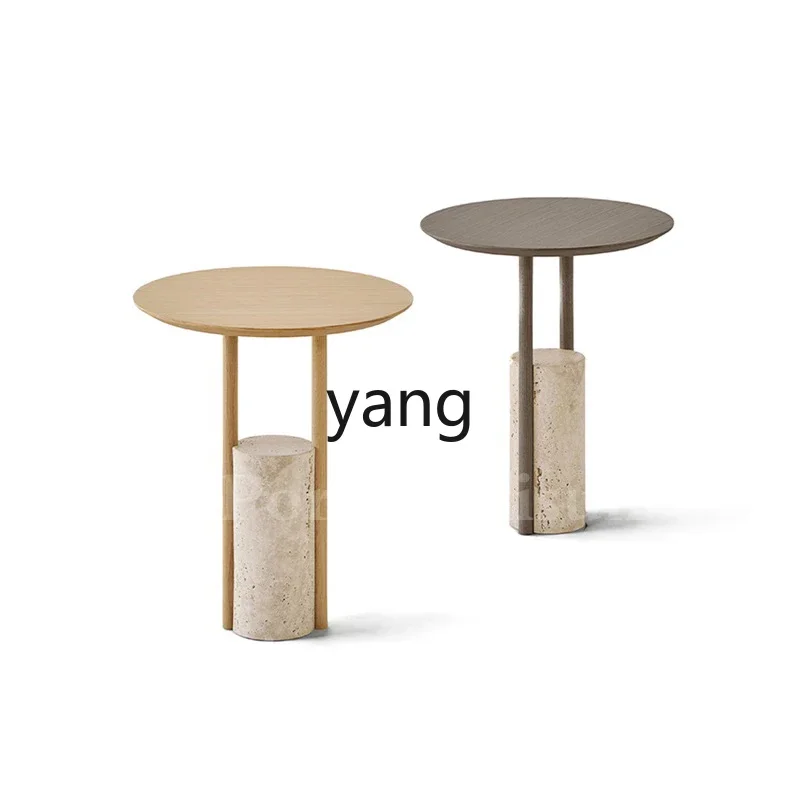 

CX wabi sandy wind natural travertine round edge few designer light luxury home living room bedside table