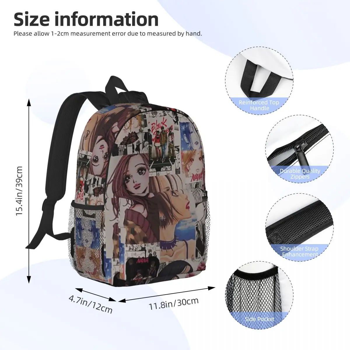 Nana Anime Collage Design Nuovo modello alla moda Borsa da scuola Stampa Zaino leggero da 15 pollici