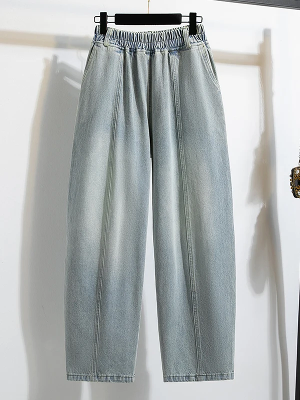 Authentic Harlan Jeans Loose Straight Leg Light Blue Casual Pants for Women High Waist Cotton 100% Autumn Fashion plus Size