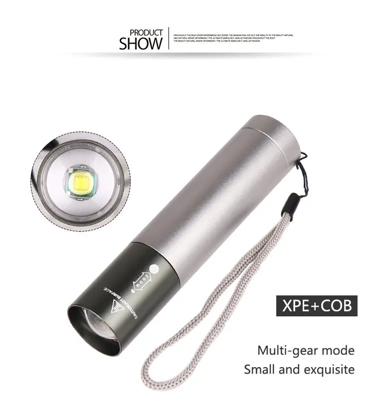 USB Rechargeable Zoomable LED Flashlight Portable Aluminum Alloy Hand Torch 3‑Light‑Modes for Outdoor Camping Emergency