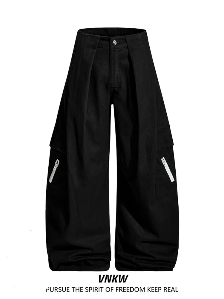 

Retro Paratrooper Workwear Wide Leg Pants ex Oversize Casual High Street Knife Long Trousers Pure Color Jeans