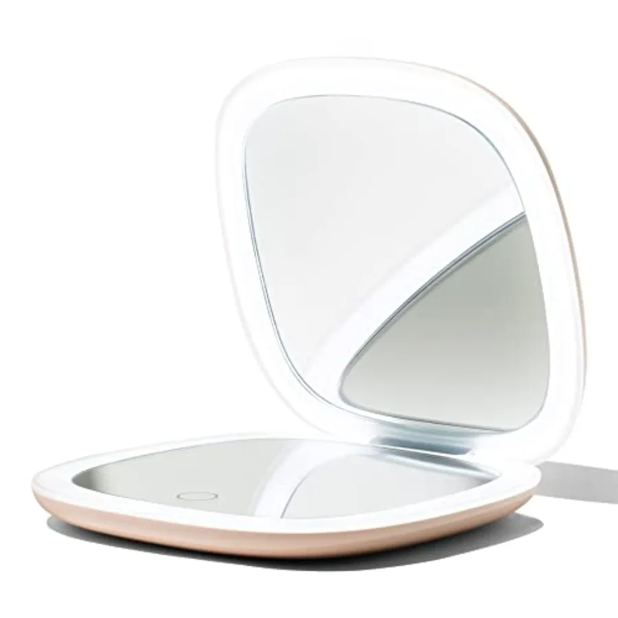 

Pocket Makeup Mirror with Lights and Magnification, Moda - Mini Light-Up Compact and Travel Makeup Mirror - Portable, Adjustabl