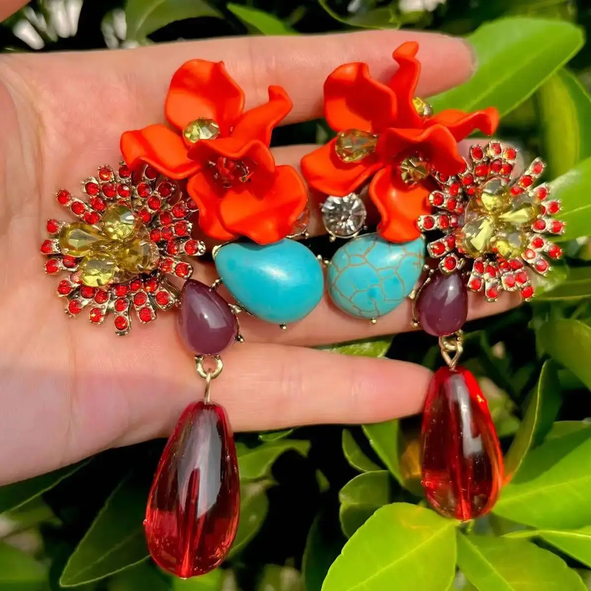 Bohemian Multi Layer handmade water drop Flower Dangle Earrings