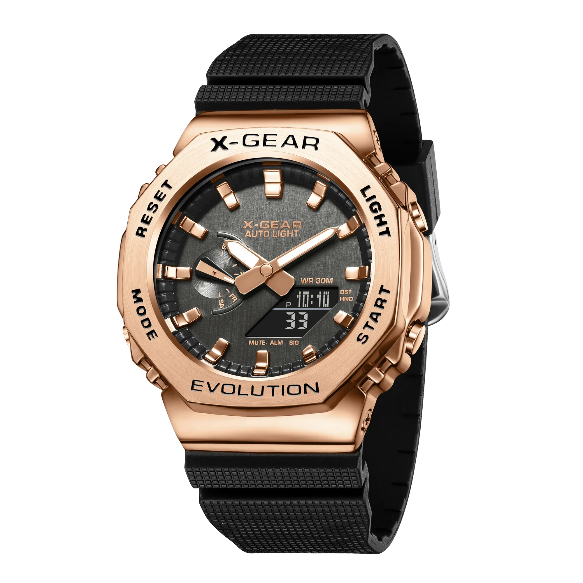 2100 Unisex-Sport-Digitaluhr, Weltzeit, voll funktionsfähig, Legierung, LED-Zifferblatt, Weltzeit, Oak-Serie