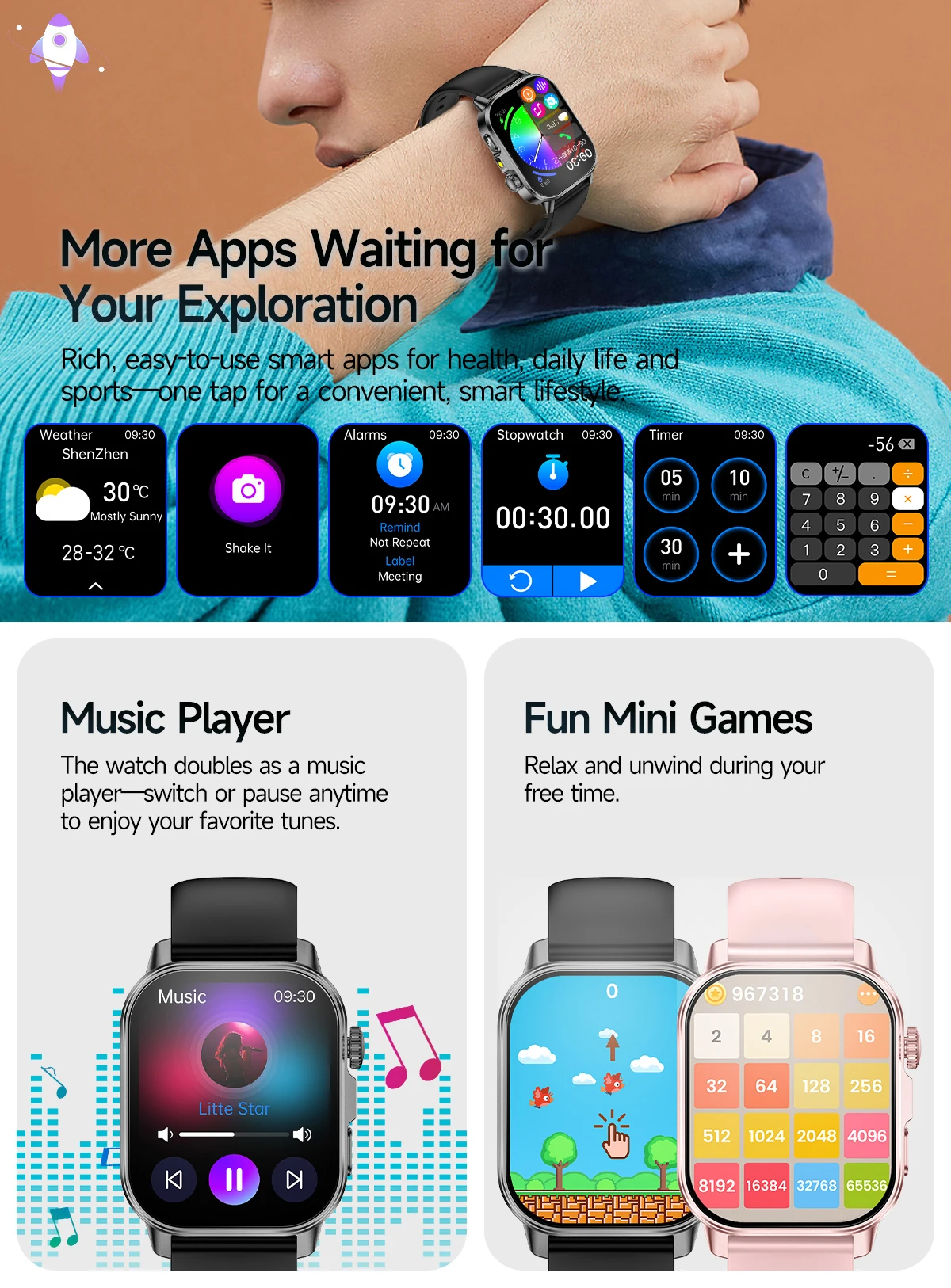 Neue Professionelle Gesundheits-Smartwatch Blutdruckmessung 2,01" AMOLED-Bildschirm Harnsäure Blutfette Taschenlampe Pflege-Smartwatch für Frauen – Detail 25