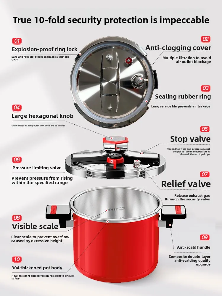 

Pressure Cooker Stainless Steel Explosion Proof Large Capacity for Gas Induction Cooker