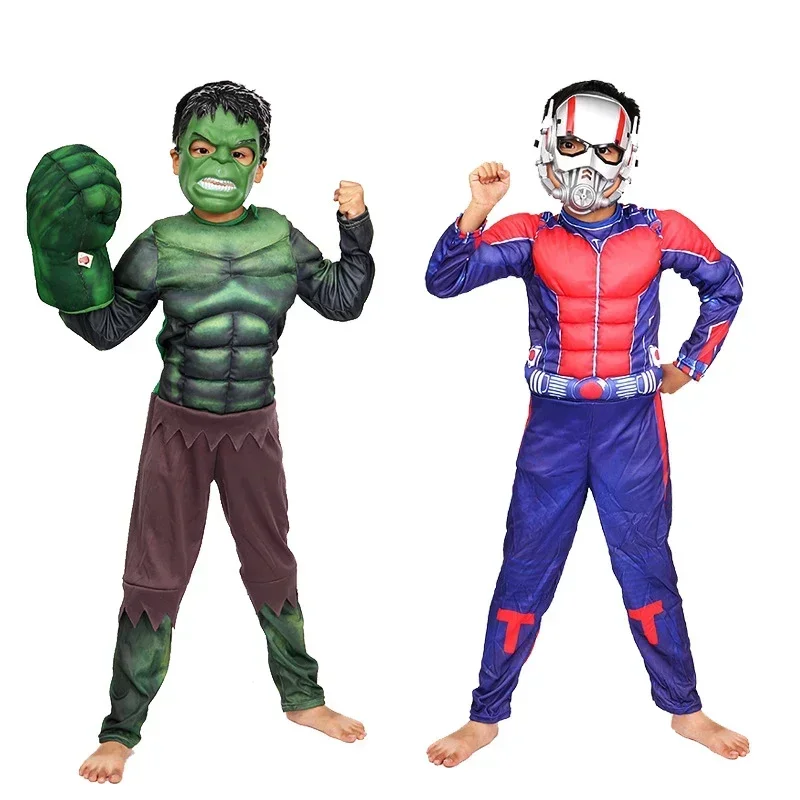 Superhero Spider Man Captain America Batman Thor Hulk Cosplay Costume Muscle Bodysuit Jumpsuit for Kids Halloween Party